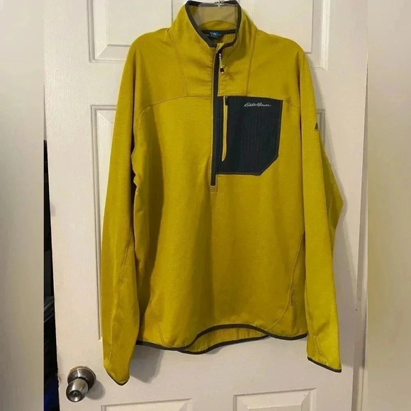 Mens Tall Large Eddie Bauer Yellow Half‎ Zip Fleece Sweater Pullover Jacket - Picture 1 of 11
